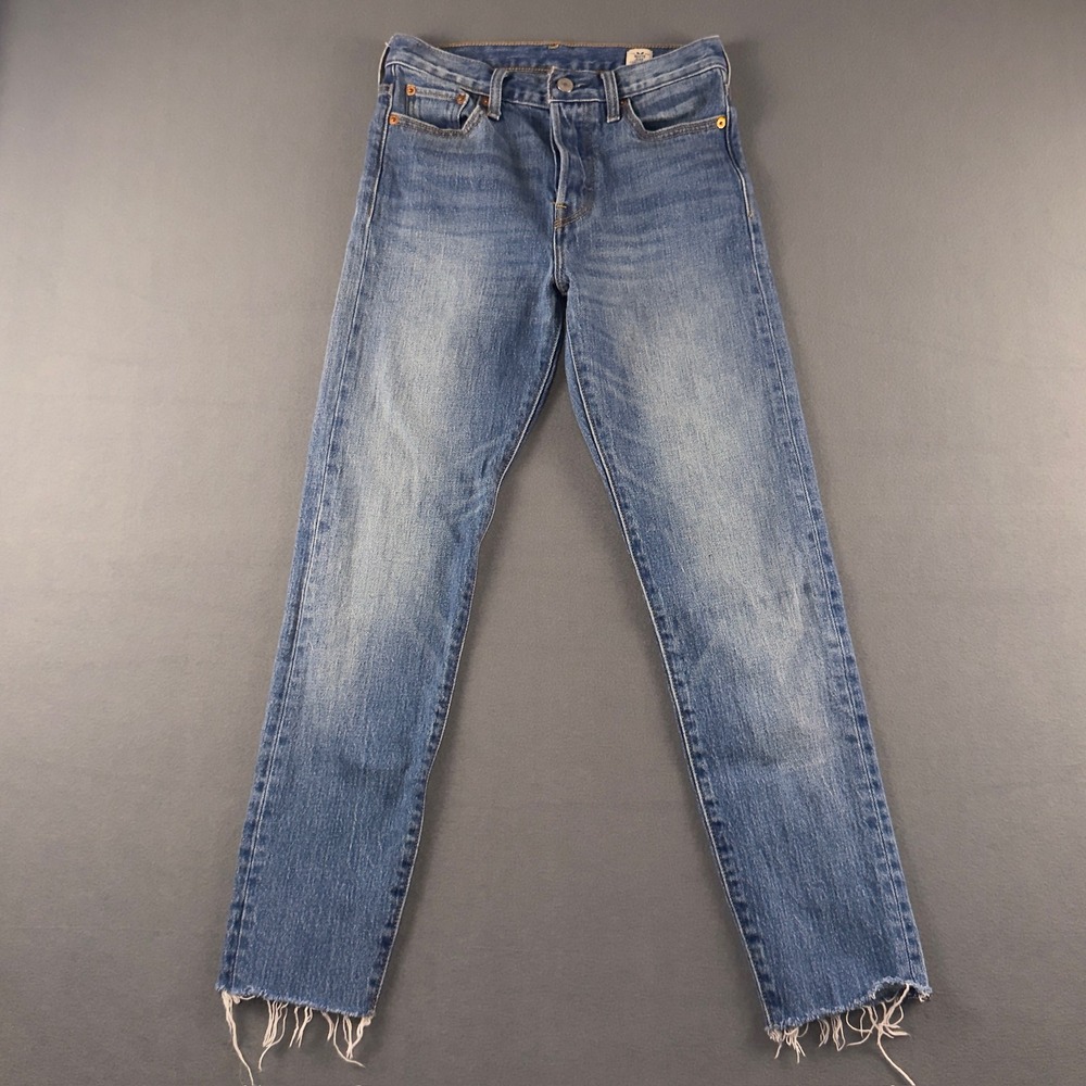 Levis 501 Skinny White Oak Cone Denim Jeans Raw Hem Medium Wash 22861-0001 W26